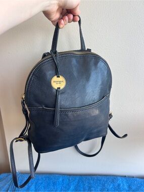 Margot New York Black Pebbled Leather Mini Backpack Purse Gold Hardware